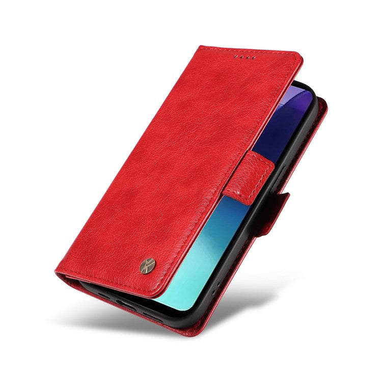 YIKATU YK-007 For Xiaomi Poco C75 4G / Redmi 14R 5G / 14C 4G Case Side Buckle PU Leather Phone Cover Litchi Texture - Red