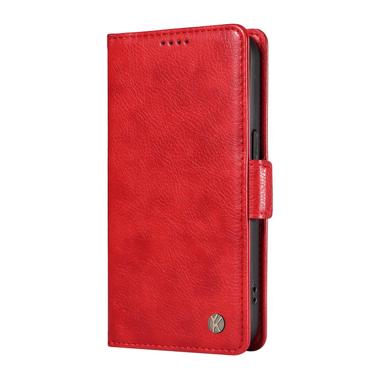 YIKATU YK-007 For Xiaomi Poco C75 4G / Redmi 14R 5G / 14C 4G Case Side Buckle PU Leather Phone Cover Litchi Texture - Red