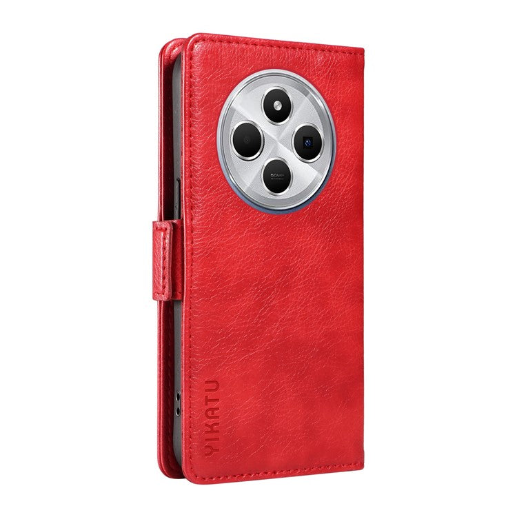 YIKATU YK-007 For Xiaomi Poco C75 4G / Redmi 14R 5G / 14C 4G Case Side Buckle PU Leather Phone Cover Litchi Texture - Red