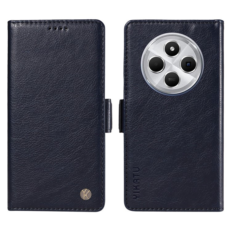 YIKATU YK-007 For Xiaomi Poco C75 4G / Redmi 14R 5G / 14C 4G Case Side Buckle PU Leather Phone Cover Litchi Texture - Navy Blue