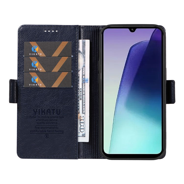 YIKATU YK-007 For Xiaomi Poco C75 4G / Redmi 14R 5G / 14C 4G Case Side Buckle PU Leather Phone Cover Litchi Texture - Navy Blue