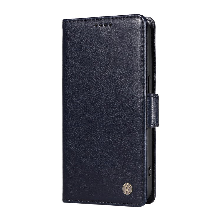 YIKATU YK-007 For Xiaomi Poco C75 4G / Redmi 14R 5G / 14C 4G Case Side Buckle PU Leather Phone Cover Litchi Texture - Navy Blue