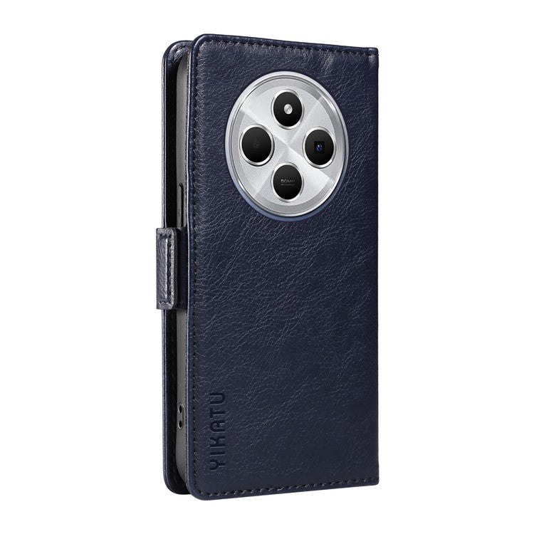 YIKATU YK-007 For Xiaomi Poco C75 4G / Redmi 14R 5G / 14C 4G Case Side Buckle PU Leather Phone Cover Litchi Texture - Navy Blue