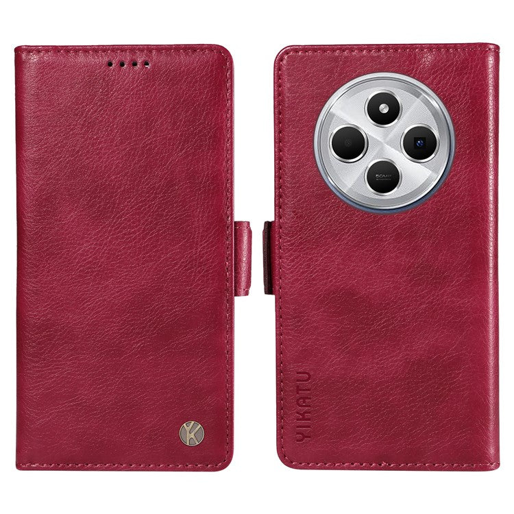 YIKATU YK-007 For Xiaomi Poco C75 4G / Redmi 14R 5G / 14C 4G Case Side Buckle PU Leather Phone Cover Litchi Texture - Wine Red