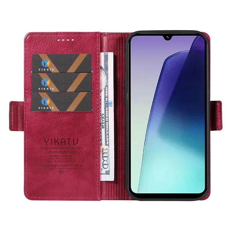 YIKATU YK-007 For Xiaomi Poco C75 4G / Redmi 14R 5G / 14C 4G Case Side Buckle PU Leather Phone Cover Litchi Texture - Wine Red