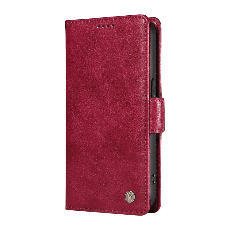 YIKATU YK-007 For Xiaomi Poco C75 4G / Redmi 14R 5G / 14C 4G Case Side Buckle PU Leather Phone Cover Litchi Texture - Wine Red