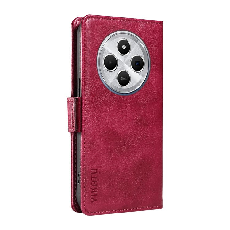 YIKATU YK-007 For Xiaomi Poco C75 4G / Redmi 14R 5G / 14C 4G Case Side Buckle PU Leather Phone Cover Litchi Texture - Wine Red