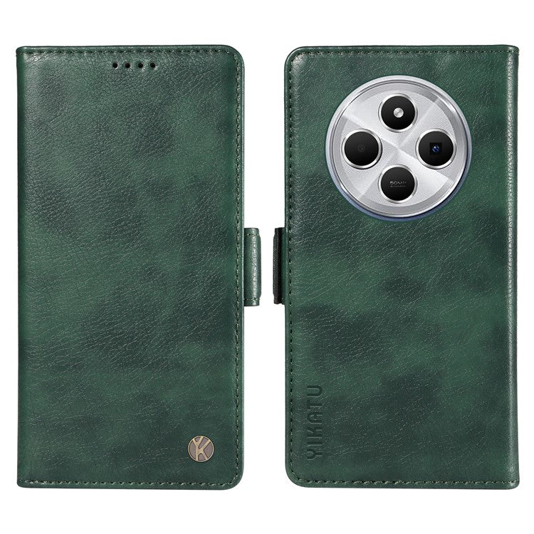 YIKATU YK-007 For Xiaomi Poco C75 4G / Redmi 14R 5G / 14C 4G Case Side Buckle PU Leather Phone Cover Litchi Texture - Green