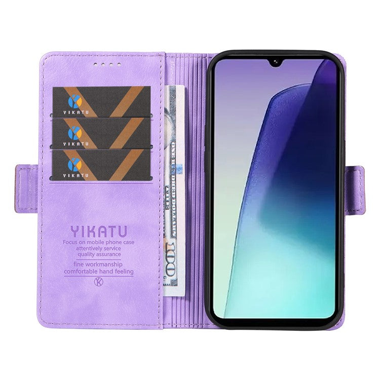 YIKATU YK-007 For Xiaomi Poco C75 4G / Redmi 14R 5G / 14C 4G Case Side Buckle PU Leather Phone Cover Litchi Texture - Purple