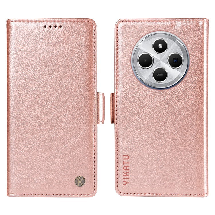 YIKATU YK-007 For Xiaomi Poco C75 4G / Redmi 14R 5G / 14C 4G Case Side Buckle PU Leather Phone Cover Litchi Texture - Rose Gold