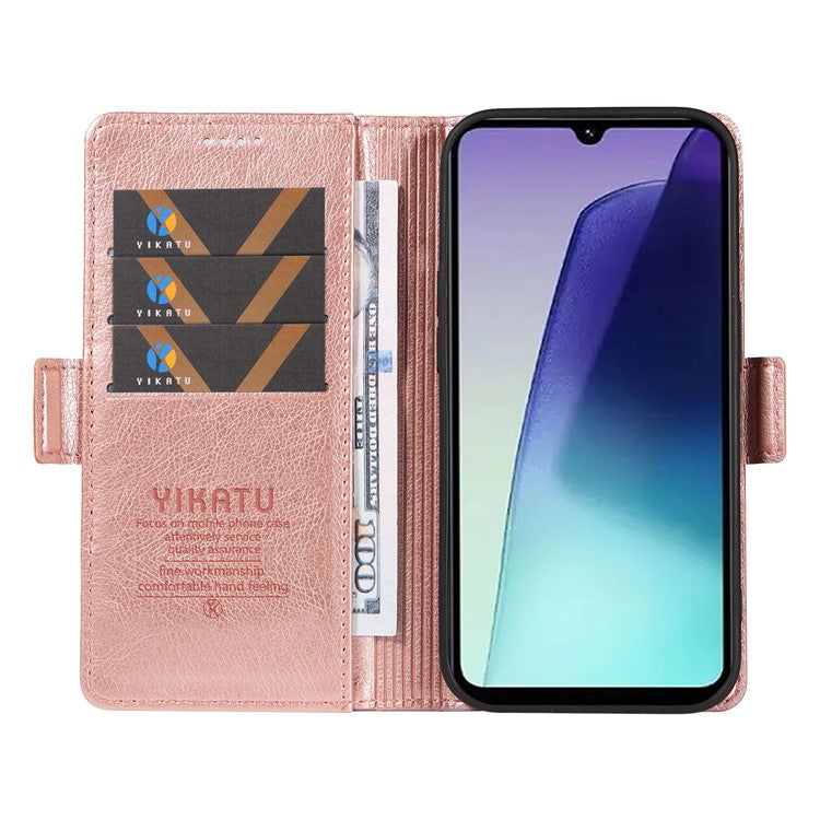 YIKATU YK-007 For Xiaomi Poco C75 4G / Redmi 14R 5G / 14C 4G Case Side Buckle PU Leather Phone Cover Litchi Texture - Rose Gold