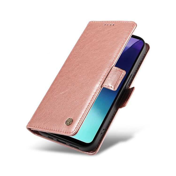 YIKATU YK-007 For Xiaomi Poco C75 4G / Redmi 14R 5G / 14C 4G Case Side Buckle PU Leather Phone Cover Litchi Texture - Rose Gold