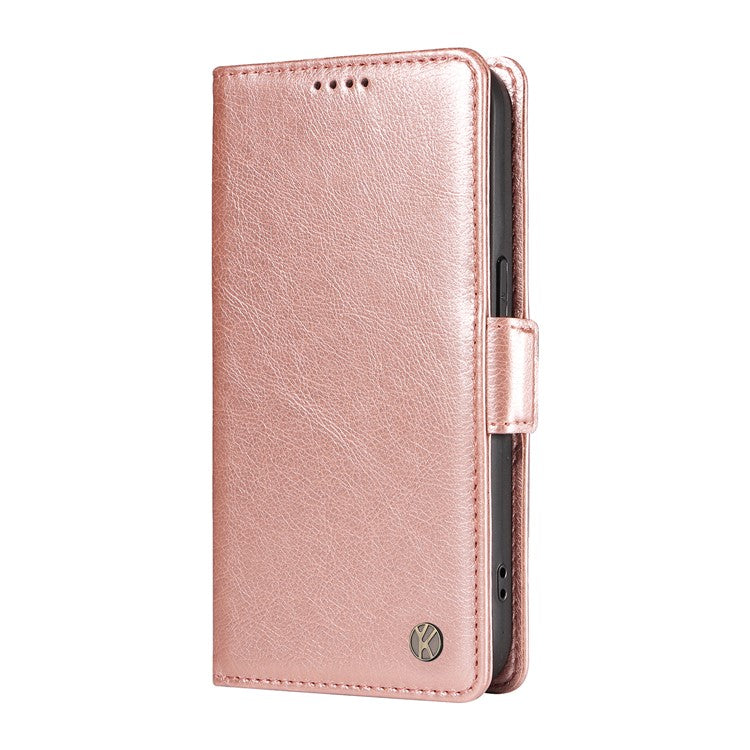 YIKATU YK-007 For Xiaomi Poco C75 4G / Redmi 14R 5G / 14C 4G Case Side Buckle PU Leather Phone Cover Litchi Texture - Rose Gold