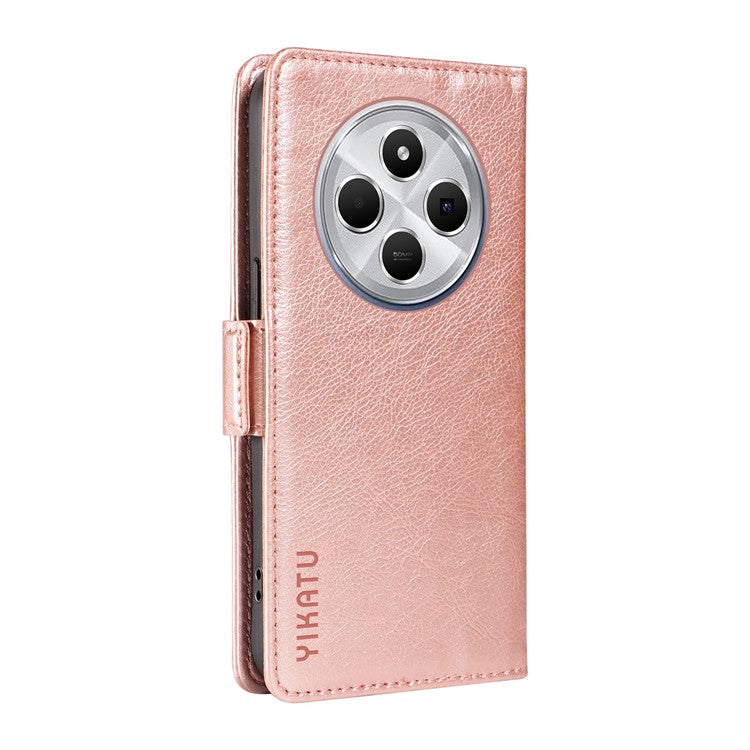 YIKATU YK-007 For Xiaomi Poco C75 4G / Redmi 14R 5G / 14C 4G Case Side Buckle PU Leather Phone Cover Litchi Texture - Rose Gold