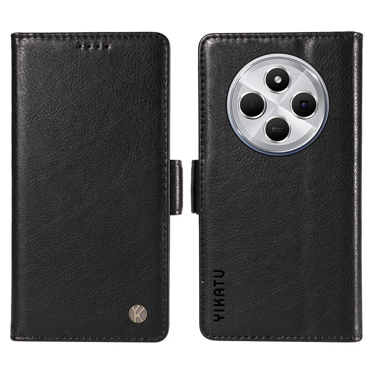 YIKATU YK-007 For Xiaomi Poco C75 4G / Redmi 14R 5G / 14C 4G Case Side Buckle PU Leather Phone Cover Litchi Texture - Black