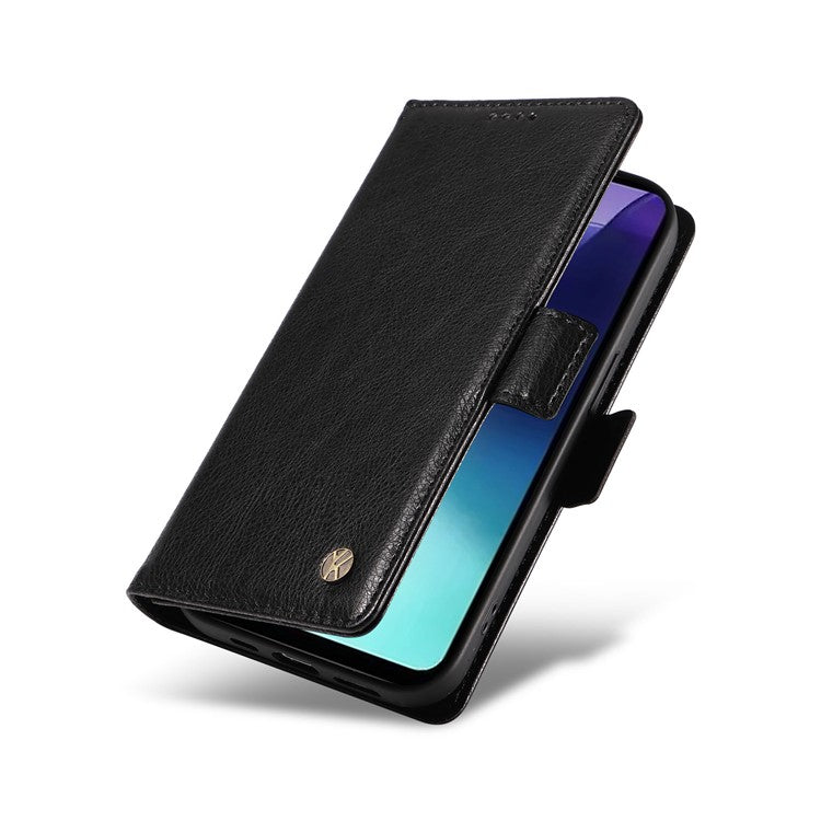 YIKATU YK-007 For Xiaomi Poco C75 4G / Redmi 14R 5G / 14C 4G Case Side Buckle PU Leather Phone Cover Litchi Texture - Black