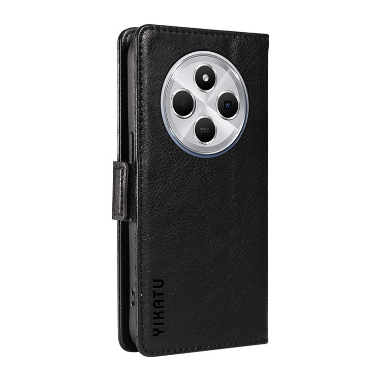 YIKATU YK-007 For Xiaomi Poco C75 4G / Redmi 14R 5G / 14C 4G Case Side Buckle PU Leather Phone Cover Litchi Texture - Black