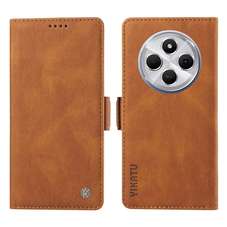 YIKATU YK-005 For Xiaomi Poco C75 4G / Redmi 14R 5G / 14C 4G Case PU Leather Wallet Phone Cover Skin Touch Feeling - Brown