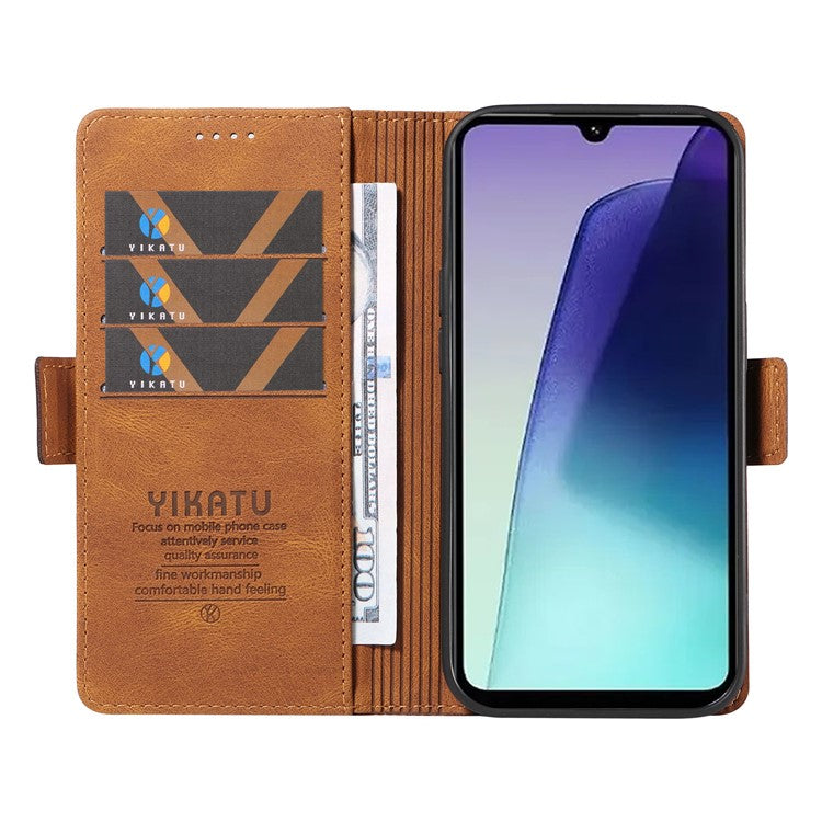 YIKATU YK-005 For Xiaomi Poco C75 4G / Redmi 14R 5G / 14C 4G Case PU Leather Wallet Phone Cover Skin Touch Feeling - Brown