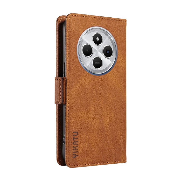 YIKATU YK-005 For Xiaomi Poco C75 4G / Redmi 14R 5G / 14C 4G Case PU Leather Wallet Phone Cover Skin Touch Feeling - Brown