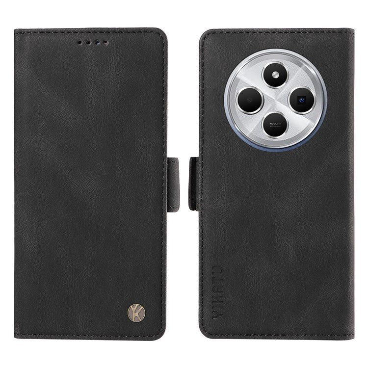 YIKATU YK-005 For Xiaomi Poco C75 4G / Redmi 14R 5G / 14C 4G Case PU Leather Wallet Phone Cover Skin Touch Feeling - Black