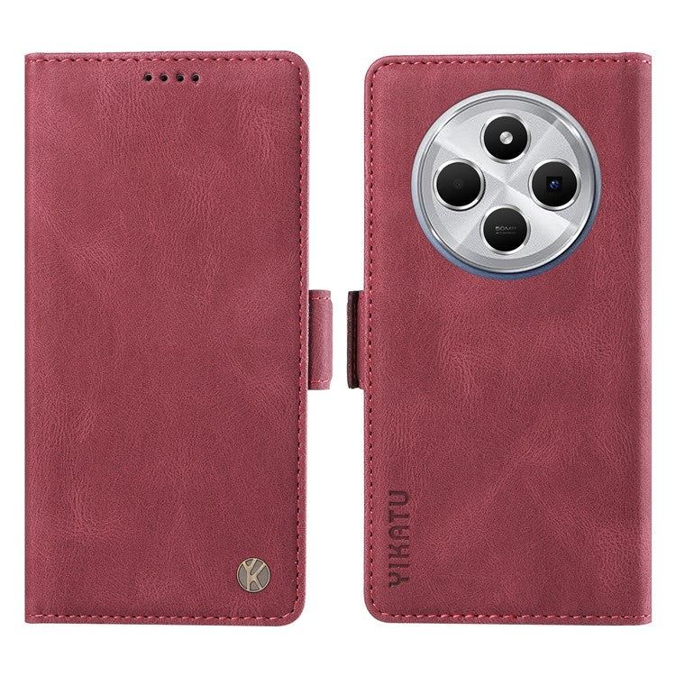 YIKATU YK-005 For Xiaomi Poco C75 4G / Redmi 14R 5G / 14C 4G Case PU Leather Wallet Phone Cover Skin Touch Feeling - Wine Red