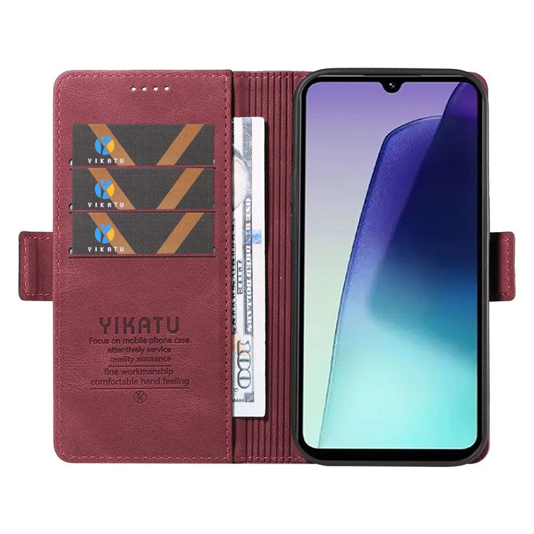 YIKATU YK-005 For Xiaomi Poco C75 4G / Redmi 14R 5G / 14C 4G Case PU Leather Wallet Phone Cover Skin Touch Feeling - Wine Red