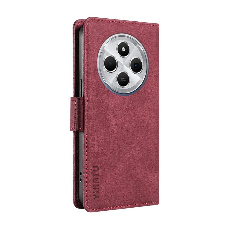 YIKATU YK-005 For Xiaomi Poco C75 4G / Redmi 14R 5G / 14C 4G Case PU Leather Wallet Phone Cover Skin Touch Feeling - Wine Red