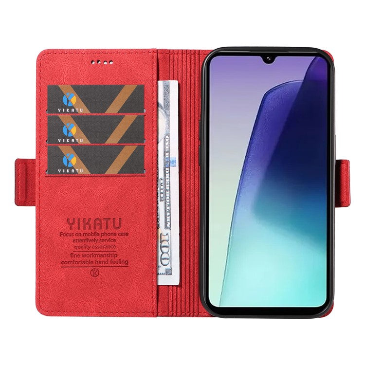 YIKATU YK-005 For Xiaomi Poco C75 4G / Redmi 14R 5G / 14C 4G Case PU Leather Wallet Phone Cover Skin Touch Feeling - Red