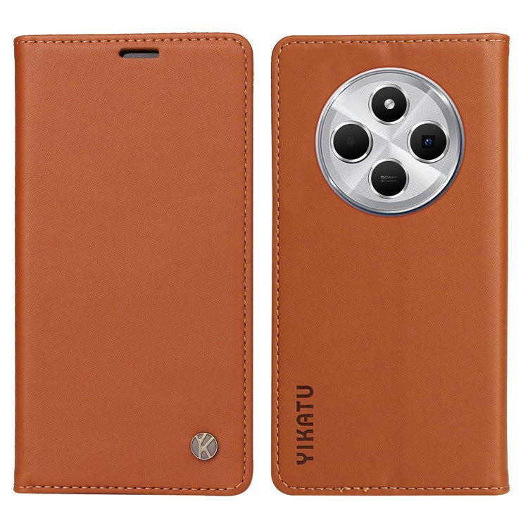 YIKATU YK-001 For Xiaomi Poco C75 4G / Redmi 14R 5G / 14C 4G Case Stand Leather Phone Cover Strong Magnetic Closure - Brown