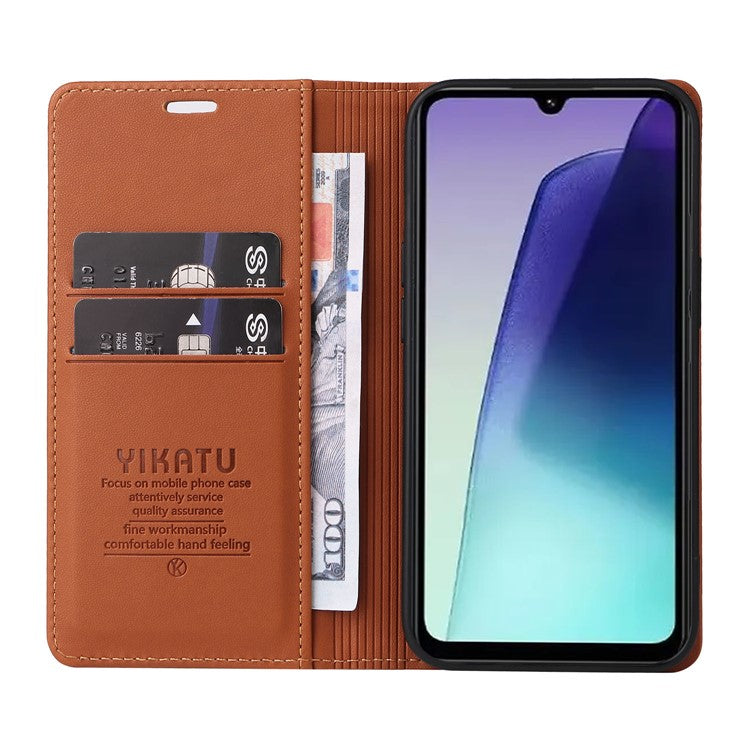 YIKATU YK-001 For Xiaomi Poco C75 4G / Redmi 14R 5G / 14C 4G Case Stand Leather Phone Cover Strong Magnetic Closure - Brown