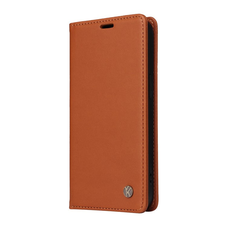 YIKATU YK-001 For Xiaomi Poco C75 4G / Redmi 14R 5G / 14C 4G Case Stand Leather Phone Cover Strong Magnetic Closure - Brown