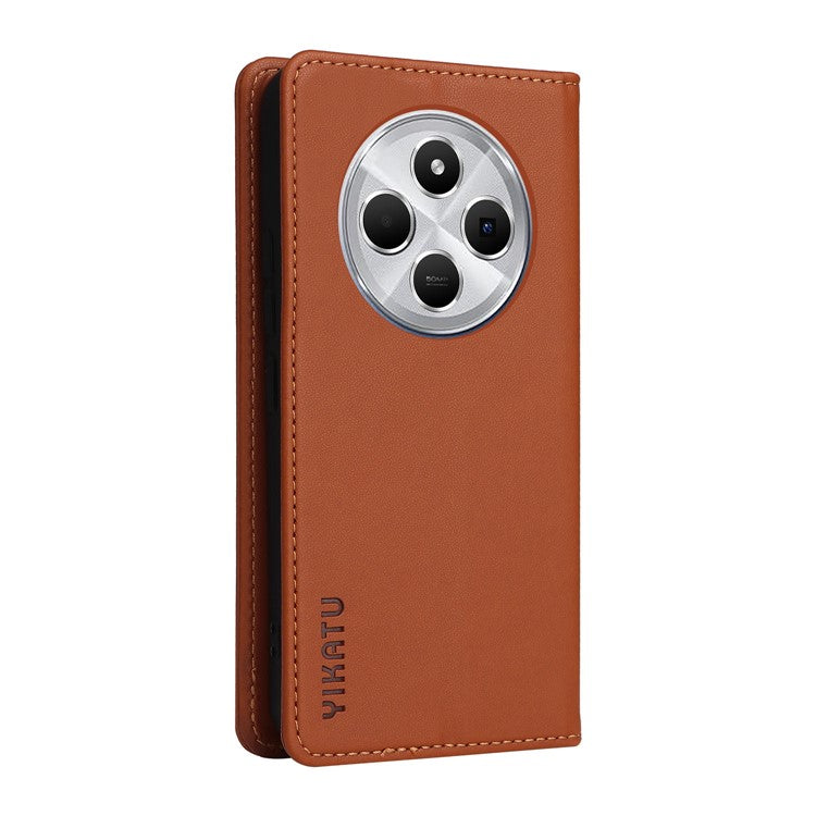 YIKATU YK-001 For Xiaomi Poco C75 4G / Redmi 14R 5G / 14C 4G Case Stand Leather Phone Cover Strong Magnetic Closure - Brown