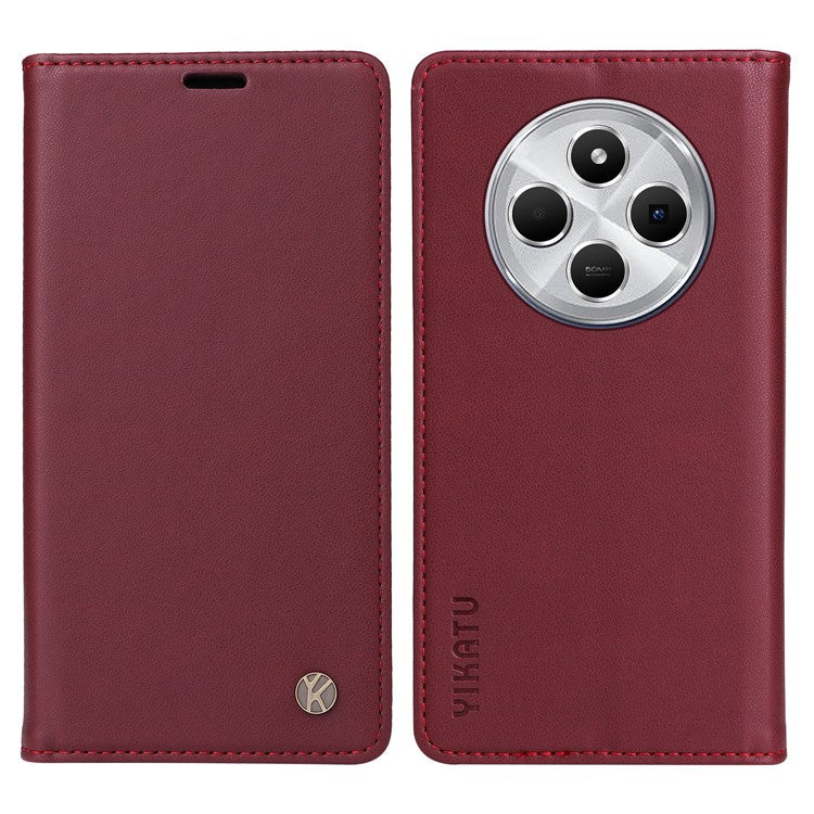 YIKATU YK-001 For Xiaomi Poco C75 4G / Redmi 14R 5G / 14C 4G Case Stand Leather Phone Cover Strong Magnetic Closure - Wine Red