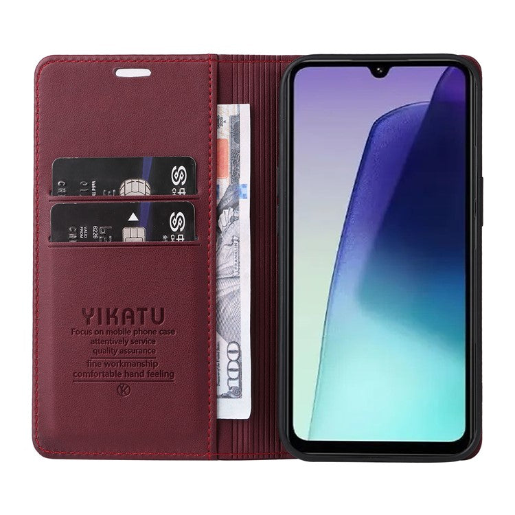 YIKATU YK-001 For Xiaomi Poco C75 4G / Redmi 14R 5G / 14C 4G Case Stand Leather Phone Cover Strong Magnetic Closure - Wine Red