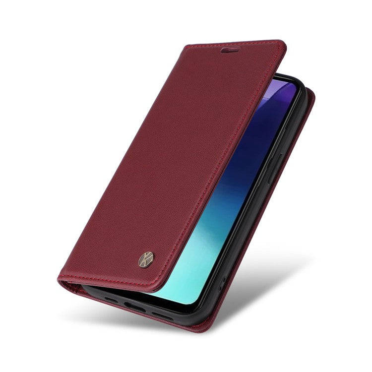 YIKATU YK-001 For Xiaomi Poco C75 4G / Redmi 14R 5G / 14C 4G Case Stand Leather Phone Cover Strong Magnetic Closure - Wine Red