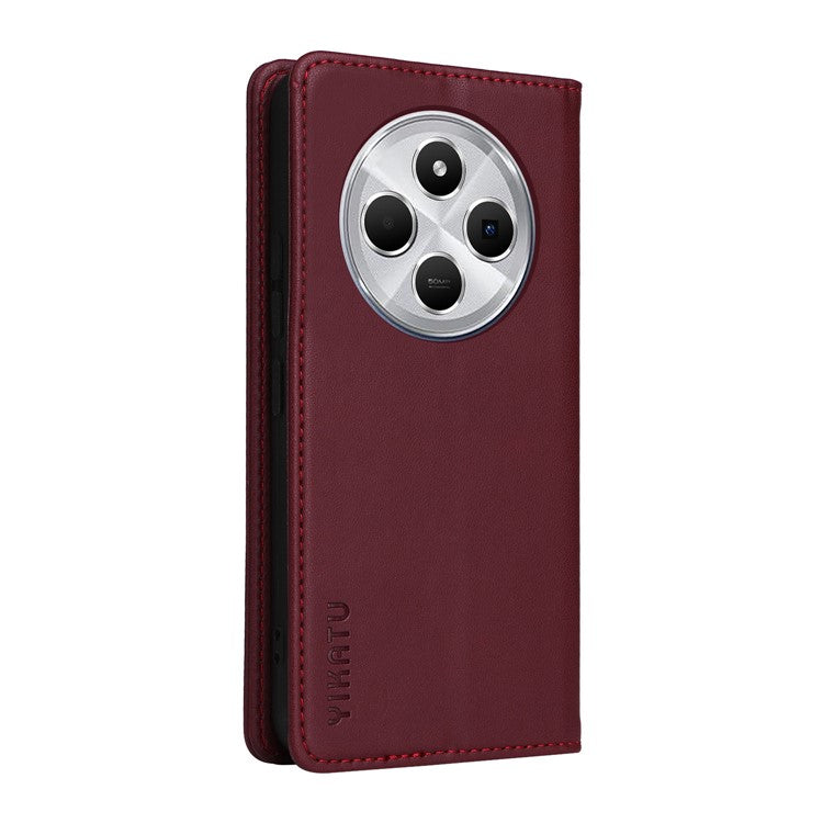 YIKATU YK-001 For Xiaomi Poco C75 4G / Redmi 14R 5G / 14C 4G Case Stand Leather Phone Cover Strong Magnetic Closure - Wine Red