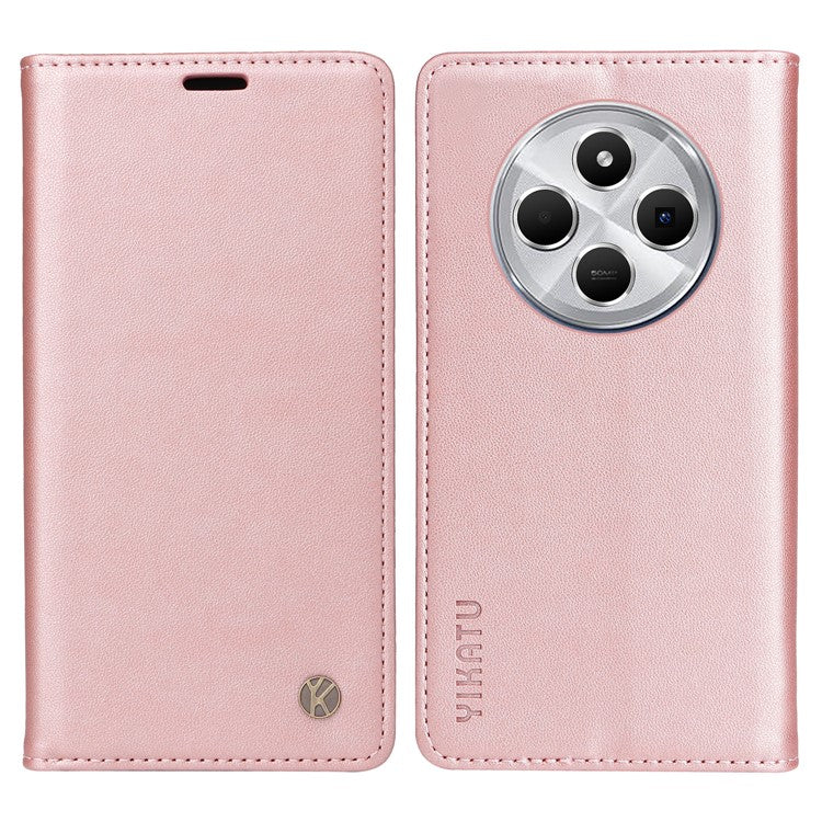 YIKATU YK-001 For Xiaomi Poco C75 4G / Redmi 14R 5G / 14C 4G Case Stand Leather Phone Cover Strong Magnetic Closure - Rose Gold