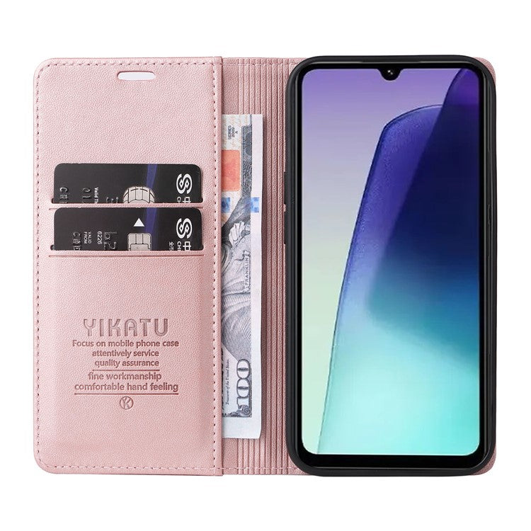 YIKATU YK-001 For Xiaomi Poco C75 4G / Redmi 14R 5G / 14C 4G Case Stand Leather Phone Cover Strong Magnetic Closure - Rose Gold