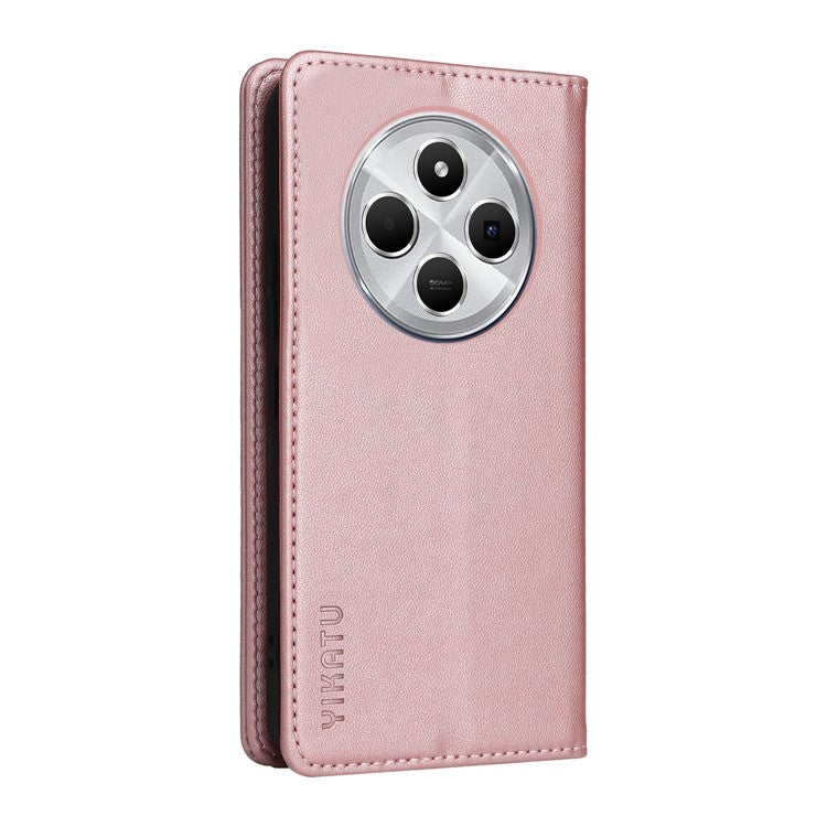 YIKATU YK-001 For Xiaomi Poco C75 4G / Redmi 14R 5G / 14C 4G Case Stand Leather Phone Cover Strong Magnetic Closure - Rose Gold