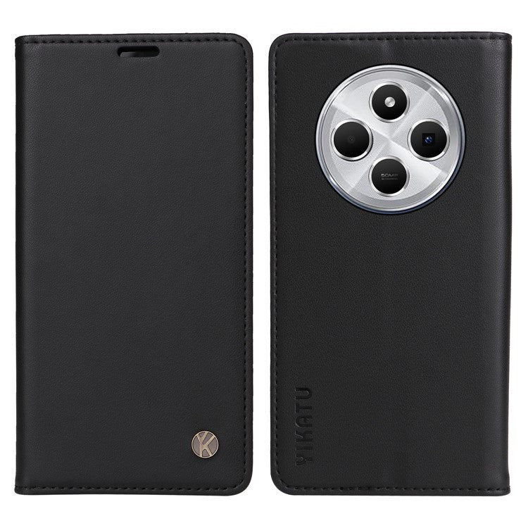 YIKATU YK-001 For Xiaomi Poco C75 4G / Redmi 14R 5G / 14C 4G Case Stand Leather Phone Cover Strong Magnetic Closure - Black