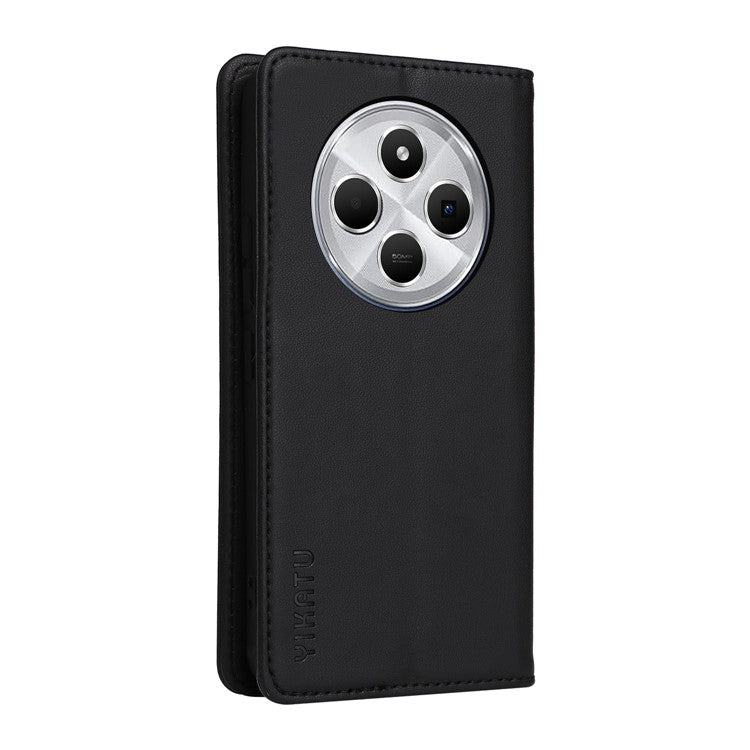 YIKATU YK-001 For Xiaomi Poco C75 4G / Redmi 14R 5G / 14C 4G Case Stand Leather Phone Cover Strong Magnetic Closure - Black