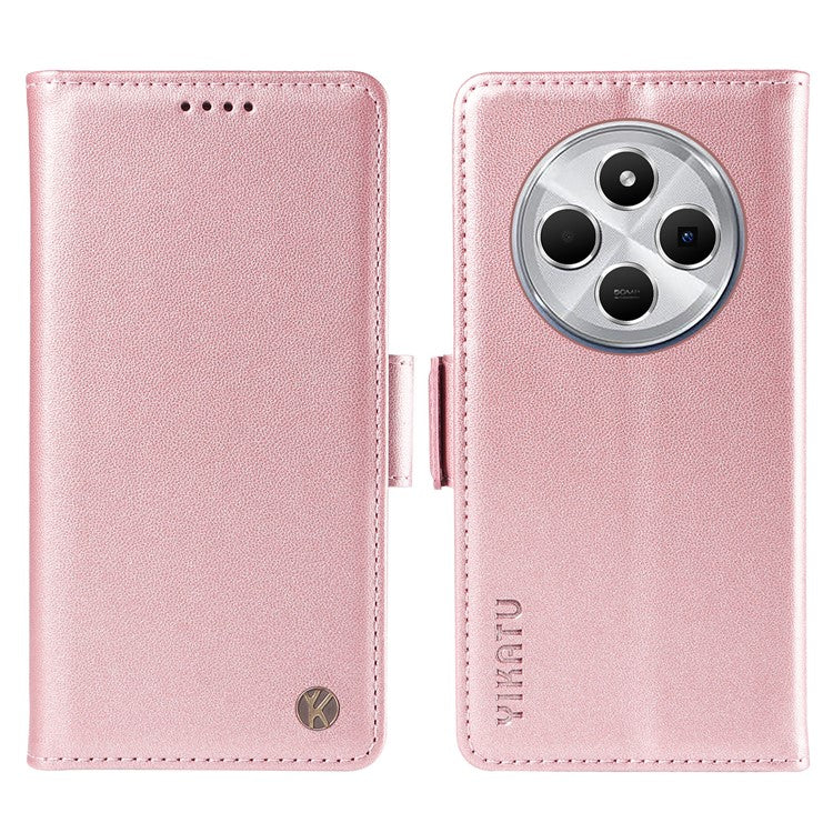 YIKATU YK-003 For Xiaomi Poco C75 4G / Redmi 14R 5G / 14C 4G Case Wallet Stand Leather Phone Cover Side Buckle - Rose Gold