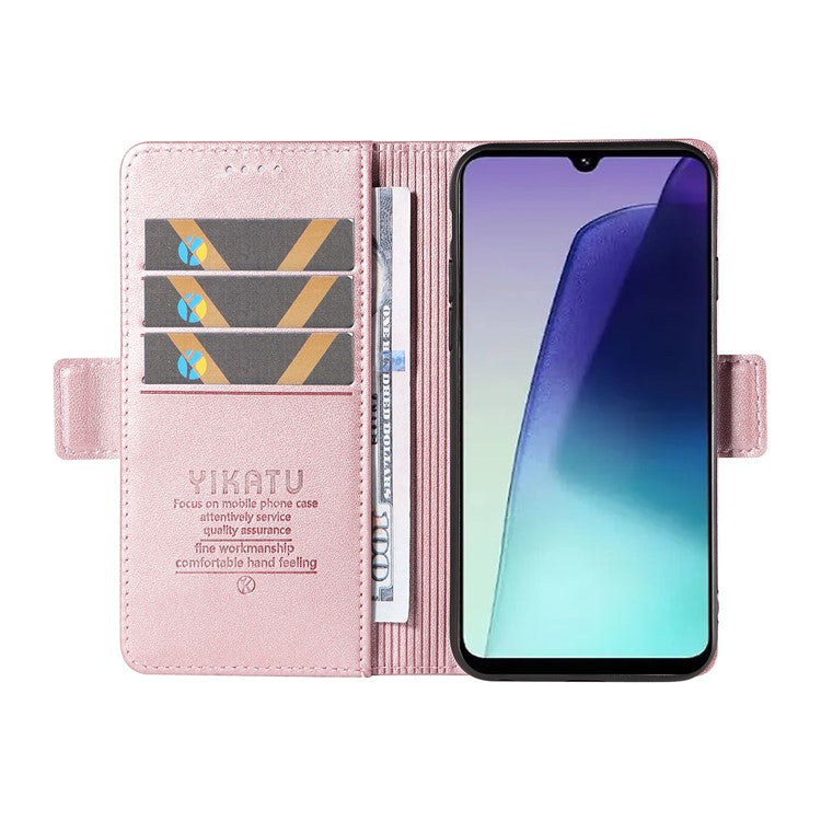 YIKATU YK-003 For Xiaomi Poco C75 4G / Redmi 14R 5G / 14C 4G Case Wallet Stand Leather Phone Cover Side Buckle - Rose Gold