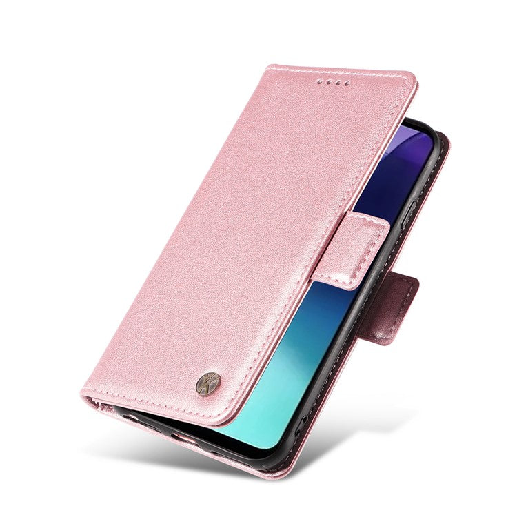 YIKATU YK-003 For Xiaomi Poco C75 4G / Redmi 14R 5G / 14C 4G Case Wallet Stand Leather Phone Cover Side Buckle - Rose Gold