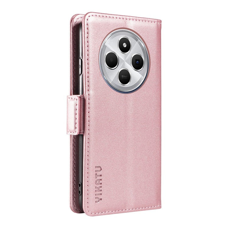 YIKATU YK-003 For Xiaomi Poco C75 4G / Redmi 14R 5G / 14C 4G Case Wallet Stand Leather Phone Cover Side Buckle - Rose Gold