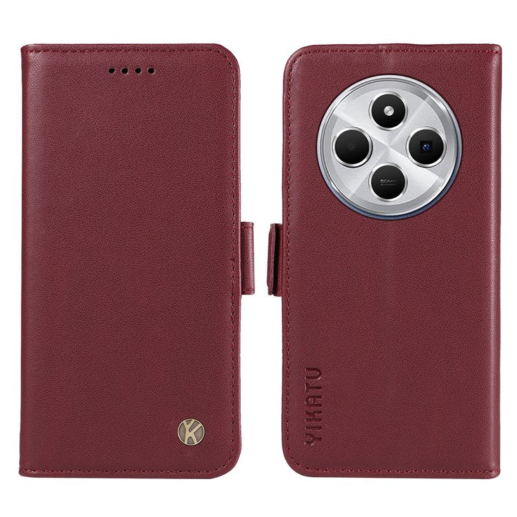 YIKATU YK-003 For Xiaomi Poco C75 4G / Redmi 14R 5G / 14C 4G Case Wallet Stand Leather Phone Cover Side Buckle - Wine Red