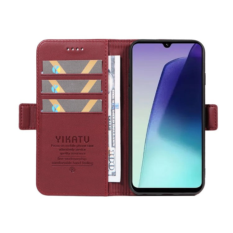 YIKATU YK-003 For Xiaomi Poco C75 4G / Redmi 14R 5G / 14C 4G Case Wallet Stand Leather Phone Cover Side Buckle - Wine Red