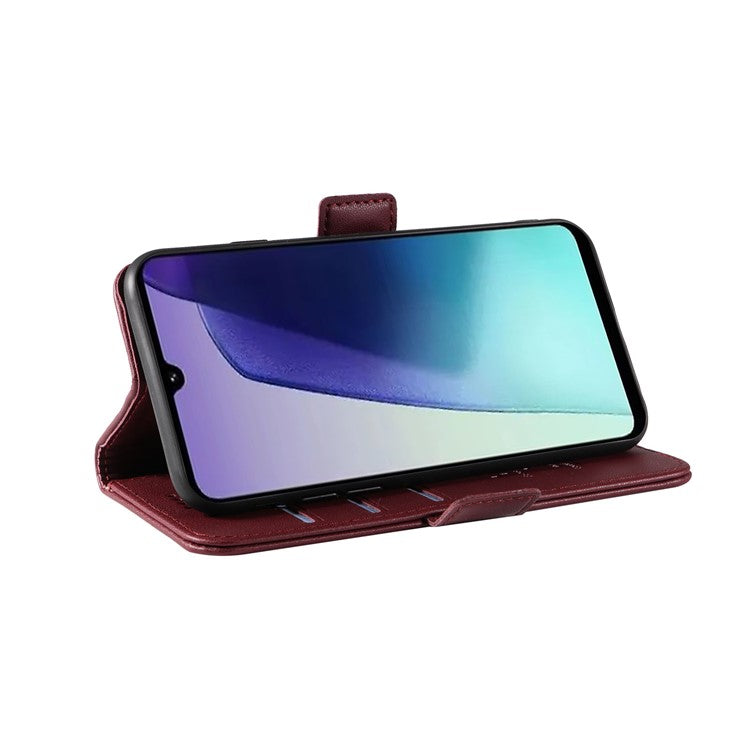 YIKATU YK-003 For Xiaomi Poco C75 4G / Redmi 14R 5G / 14C 4G Case Wallet Stand Leather Phone Cover Side Buckle - Wine Red