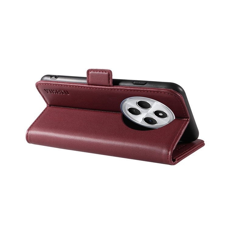 YIKATU YK-003 For Xiaomi Poco C75 4G / Redmi 14R 5G / 14C 4G Case Wallet Stand Leather Phone Cover Side Buckle - Wine Red